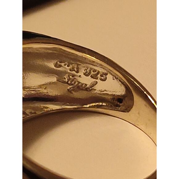 David Sigal Sterling Silver Dome Ring Size 8.5 Onyx & Red Green Enamel Floral - Picture 4 of 5